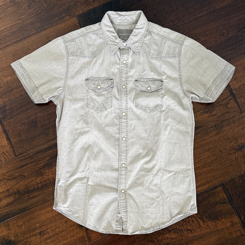 Casual Light Gray Button Down Shirt for Men